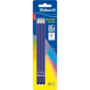 Pelikan 978783 2B kuusnurkne grafiitpliiats, sinine, FSC-sertifitseeritud puit, Saksamaa, blisterpakend