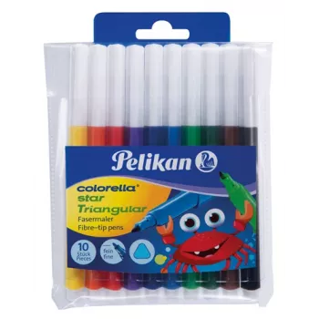 Pelikan 985663 peenikeste viltpliiatsite komplekt, 10 erinevat värvi, pestav tint, ventileeritavad turvakorgid, peenike 1,0 mm ots