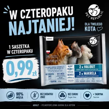 PETREPUBLIC Adult hiidlest ja makrell märg kassitoit – 4x100g kotikesed