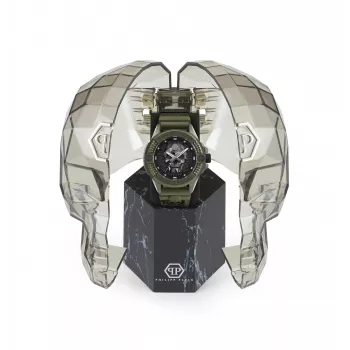 Philipp Plein Men's PWUBA0423 Automatic Skeleton Watch 44mm Black Silicone