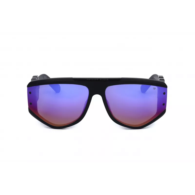 PHILIPP PLEIN SPP093M-703V Meeste ruudukujulised pilootpäikeseprillid, must atsetaatraam, hallid polükarbonaat läätsed, UV400 kaitse, 65/16/145 mm