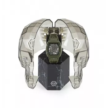 Philipp Plein The $kull meeste käekell PWVBA0223 44mm roostevaba teras kvarts musta numbrilauga silikoonrihm