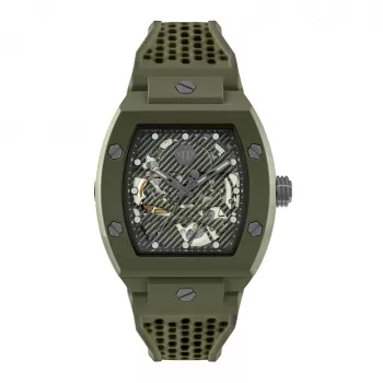 Philipp Plein The $kull meeste käekell PWVBA0223 44mm roostevaba teras kvarts musta numbrilauga silikoonrihm