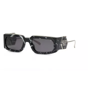 PHILIPP PLEIN Unisex Päikeseprillid SPP119M580Z21 - Must atsetaatraam, hallid polükarbonaat läätsed, UV400 kaitse