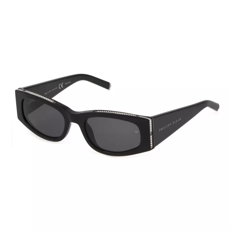 Philipp Plein naiste kassi silma päikeseprillid SPP025S550700 - läikiv must atsetaat, suitsuläätsed, UV400