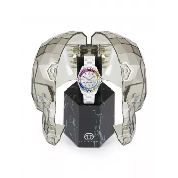 Philipp Plein naiste PWPPA0124 The Skeleton kvartskell 38mm roosakuldne PVD roostevabast terasest korpus must silikoonrihm