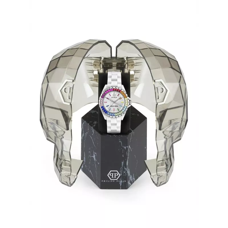 Philipp Plein naiste PWPPA0124 The Skeleton kvartskell 38mm roosakuldne PVD roostevabast terasest korpus must silikoonrihm