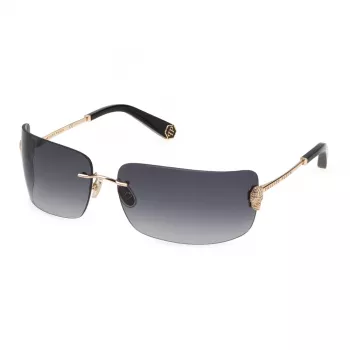 Philipp Plein naiste päikeseprillid SPP027S950300 - Ülisuured ruudukujulised kilbiprillid, must atsetaatraam, hall gradientläätsed, UV400 kaitse