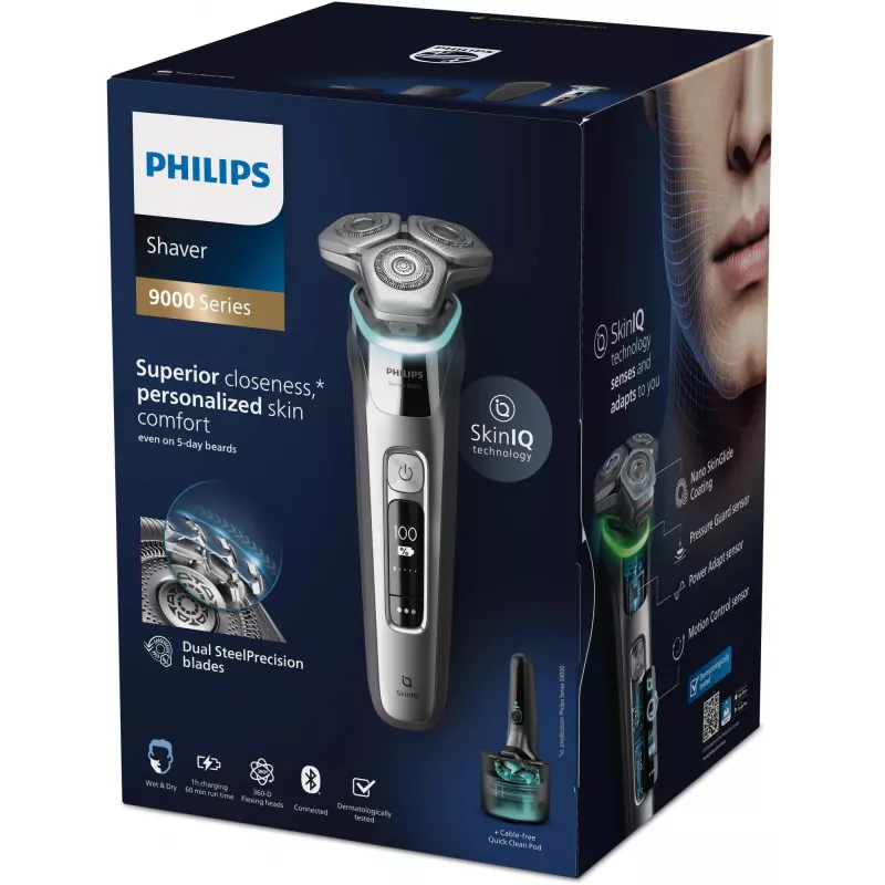 Philips S9975/55 SkinIQ märg- ja kuivrätikuga elektriline pardel – 360-D painduvad pead, 60 min tööaeg, kroom
