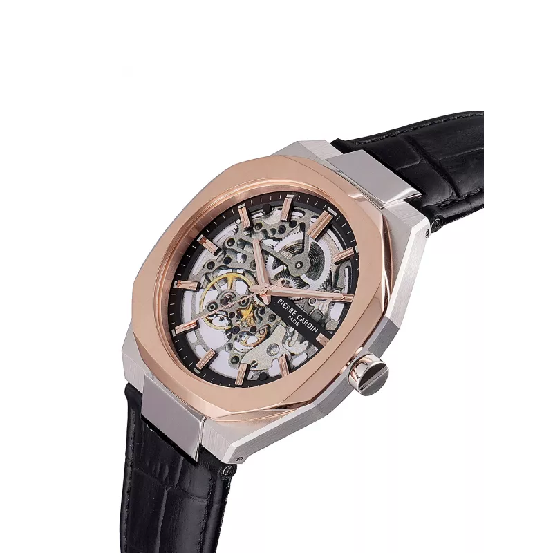 Pierre Cardin meeste kvartskell CF.1002.LB.2 42mm roostevabast terasest musta numbrilauga nahkrihm