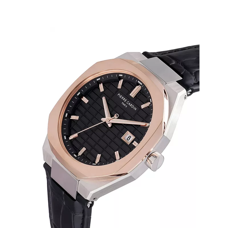 Pierre Cardin meeste käekell CF.1000.LB.1 42mm roostevabast terasest kvarts-analoog musta numbrilaua ja nahkrihmaga
