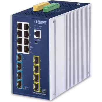PLANET TSN-6325-8T4S4X tööstuslik L3 haldatav TSN kommutaator 8x GbE RJ45, 4x 1G/2.5G SFP, 4x 10G SFP+