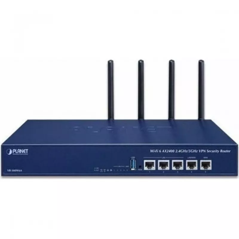 PLANET VR-300W6A Enterprise Wi-Fi 6 AX3000 kaheribaline Gigabit ruuter VPN, VLAN, QoS, HA, AP kontrolleri, 2x WAN SD-WAN, 3x LAN-iga