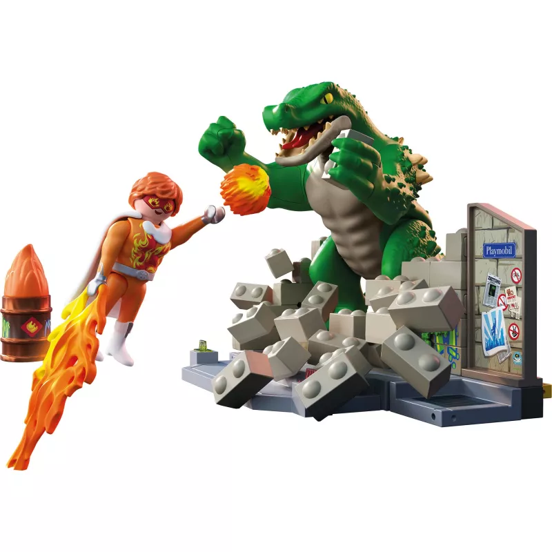 PLAYMOBIL 71831 Dino Rise Heroes: Helden-Showdown mit der Riesenechse Action Adventure Playset, Multi-colored