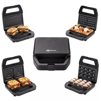 PMS 4-in-1 MELTO Võileivagrill vahetatavate plaatidega võileiva, vahvli, grilli, küpsise/pähkli jaoks, 800W, must/hõbedane