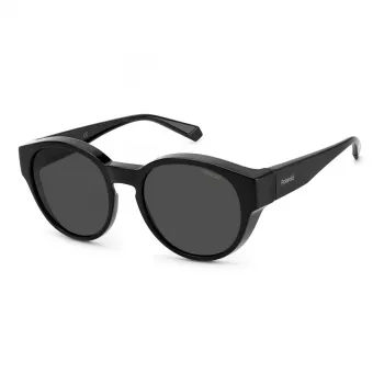 Polaroid Ancillaries PLD9017S08A Unisex Ristkülikukujulised Päikeseprillid - Must Raam, Hallid Polariseeritud Läätsed