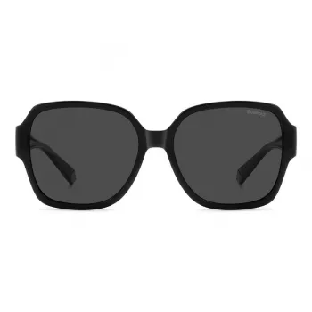 Polaroid Ancillaries PLD9021S807 Unisex Ristkülikukujulised Päikeseprillid - Must Raam, Hallid Polariseeritud Läätsed