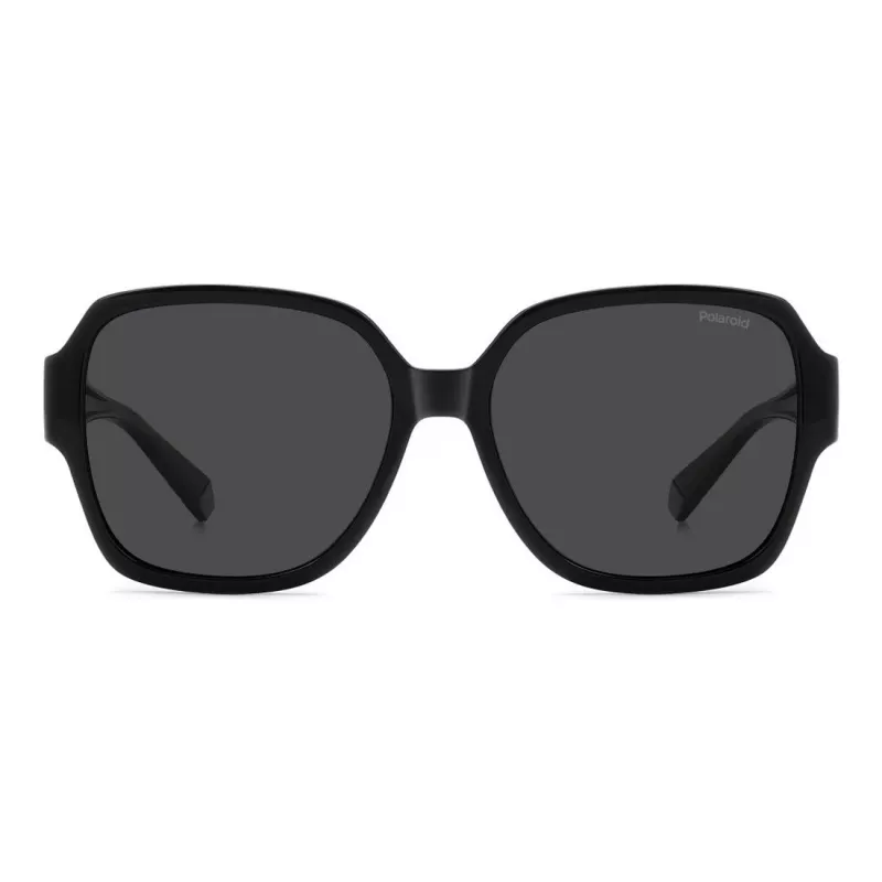 Polaroid Ancillaries PLD9021S807 Unisex Ristkülikukujulised Päikeseprillid - Must Raam, Hallid Polariseeritud Läätsed