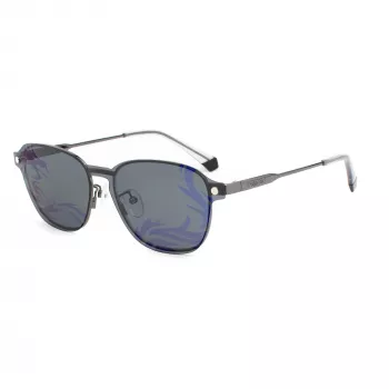 POLAROID PLD6119GCSKJ1 Unisex ristkülikukujulised päikeseprillid - hallid polariseeritud läätsed, must raam, 53 mm