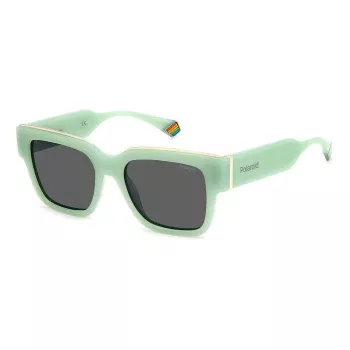 POLAROID PLD6198SX1EDF Unisex Ristkülikukujulised Päikeseprillid - Must Raam, Hallid Polariseeritud Läätsed 52mm
