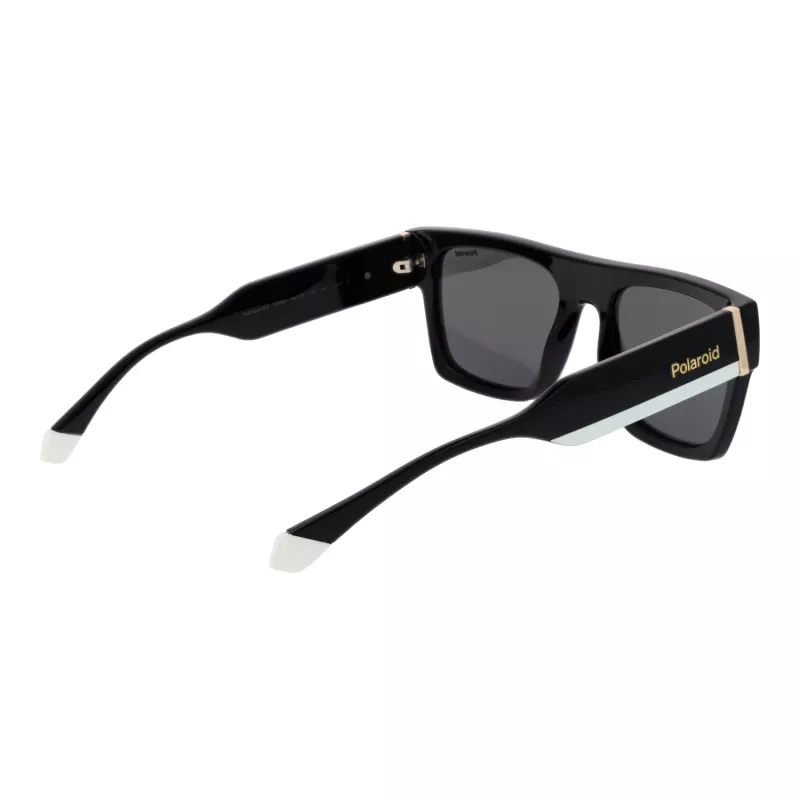 POLAROID PLD6224SX5480 Unisex ristkülikukujulised päikeseprillid - must raam, hall polariseeritud lääts 54mm