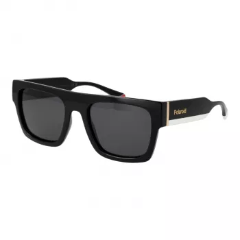POLAROID PLD6224SX5480 Unisex ristkülikukujulised päikeseprillid - must raam, hall polariseeritud lääts 54mm