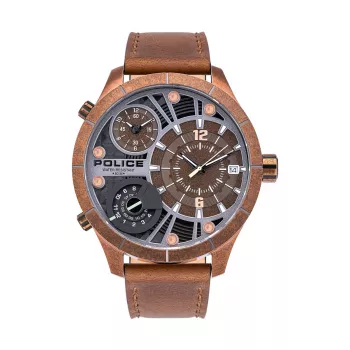 POLICE meeste PL15662XSQR1 kronograaf kvartskell, 52mm roostevabast terasest korpus, must numbrilaud ja nahkrihm
