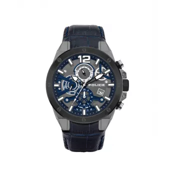 Police Men's Quartz Analog Watch PL15711JSUB03 - Blue Dial, Blue Leather Strap, 48mm Stainless Steel Case
