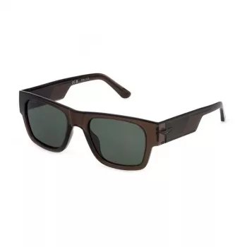 POLICE SPLP23M54M82P Meeste ristkülikukujulised polariseeritud päikeseprillid Havana atsetaatraamiga, rohelised läätsed, 54 mm