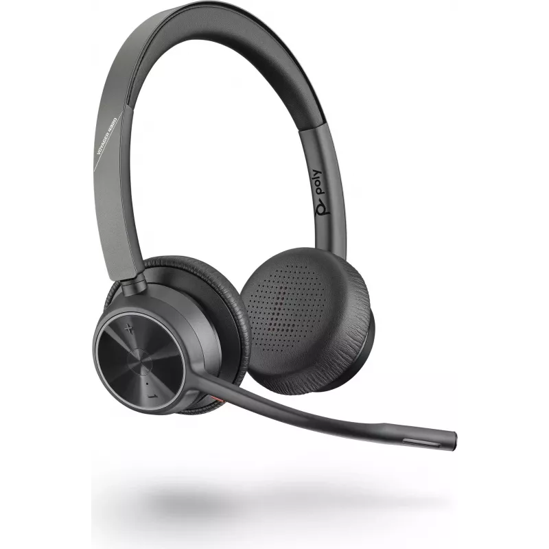 Poly Voyager 4320 UC juhtmevaba Bluetooth-kõrvaklapp BT700 USB-C-adapteriga, kõrvapealne, kahe mikrofoni mürasummutus, 24h kõneaeg, must