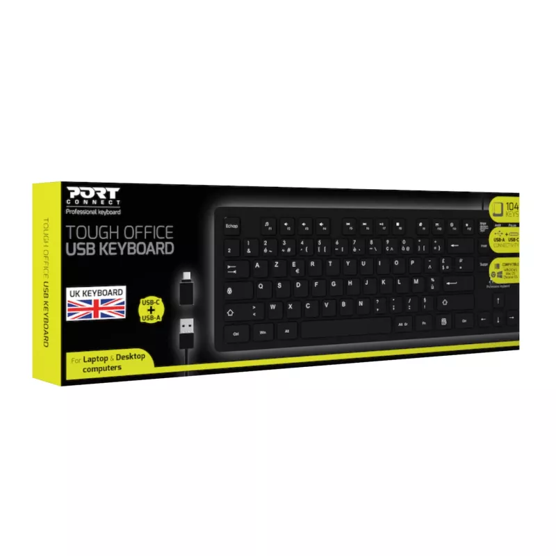 Port Connect Tough Office USB-klaviatuur - must