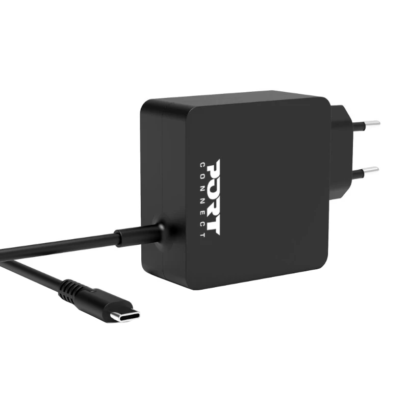 Port Connect Type C 45W universaalne sülearvuti adapter – USB-C PD 3.0, 5V-20V, must