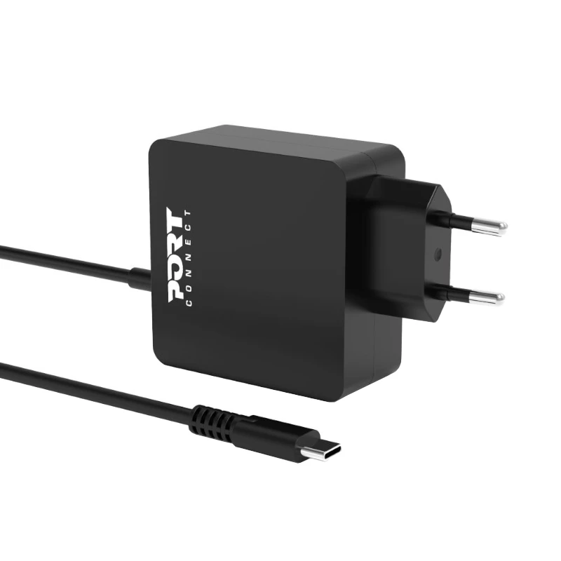 Port Connect Type C 45W universaalne sülearvuti adapter – USB-C PD 3.0, 5V-20V, must