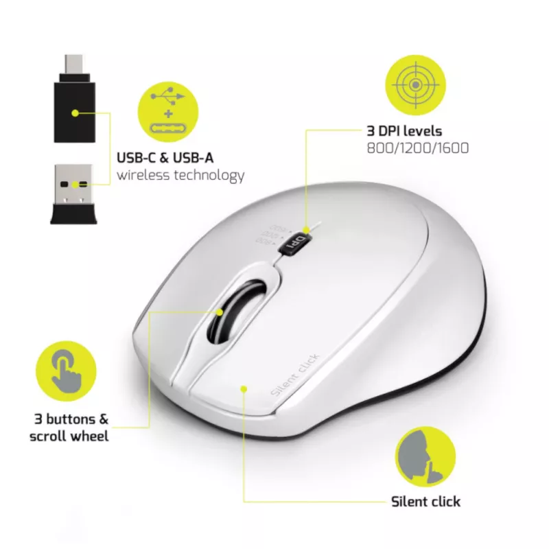 Port Designs Port Connect Silent 1600DPI 3 nupuga juhtmevaba hiir - valge