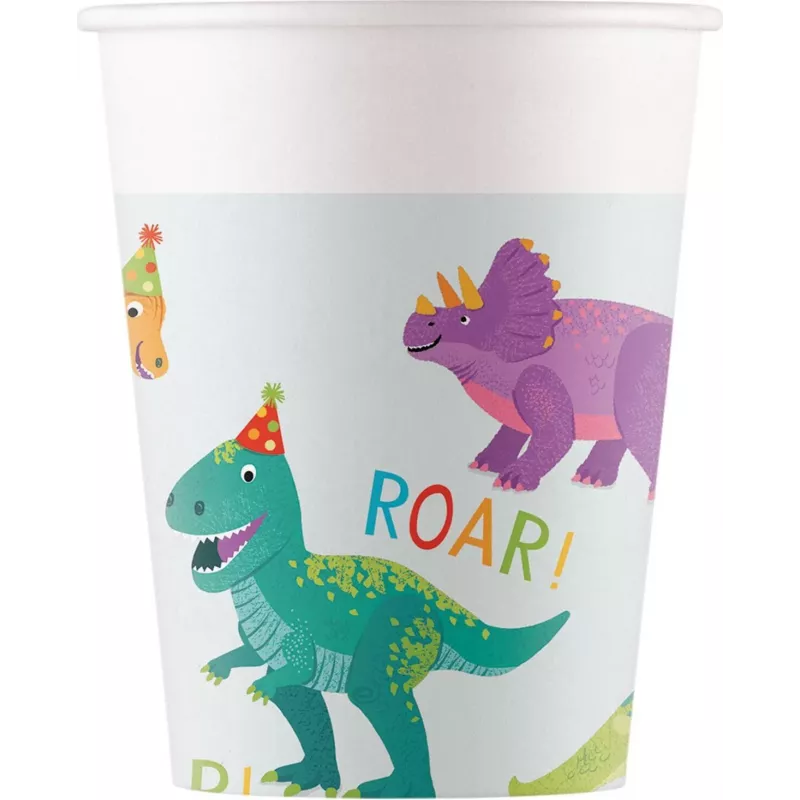 Procos Dino Party pabertopsid 200 ml, 8-pakk, mitmevärviline dinosaurusemustriga 97975