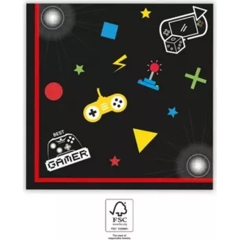 PROCOS Gaming Party 2-kihilised pabersalvrätid 20 tk 33x33 cm mitmevärvilised (93772)