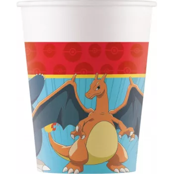 Procos Pokémoni paberklaasid 8-pakk 200ml Pikachu Charmander Squirtle Bulbasaur peoklaasid 98401