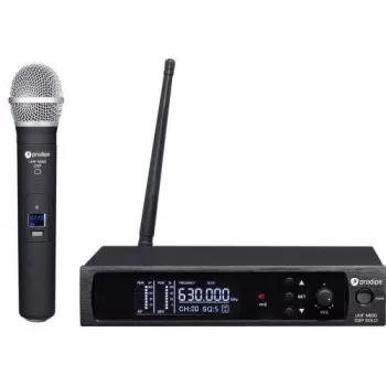 Prodipe M850 DSP SOLO UHF F5 traadita vokaalisüsteem dünaamilise kardioidmikrofoniga, True Diversity vastuvõtja, 100 valitavat kanalit, integreeritud DSP, 100m ulatus
