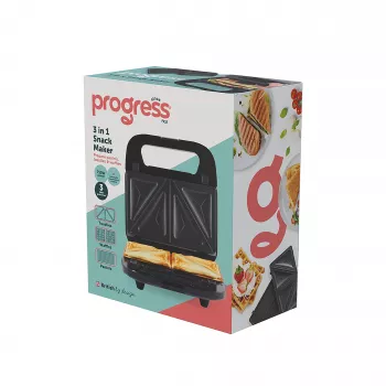 Progress EK6666PVDE 3 in 1 Snack Maker - Vahvli-, võileiva- ja sõõrikuvalmistaja, 900W, must