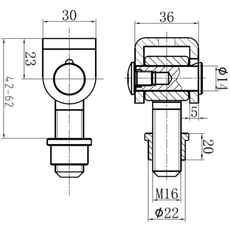 PSG 61.001.01 Keevitatav hing M16 keermega, galvaniseeritud silm