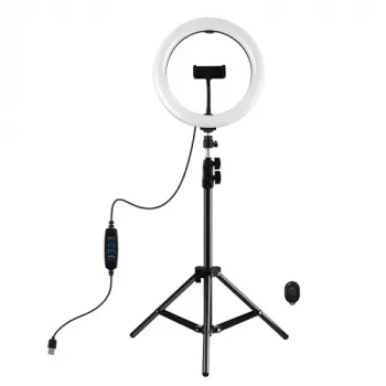 PULUZ 26cm LED rõngasvalgusti koos statiiviga kuni 1,1m ja telefoni hoidikuga, USB-toitega