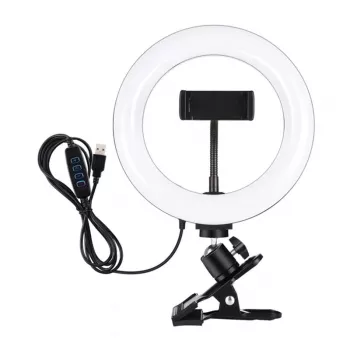 PULUZ PKT3120B 20 cm Professionaalne Ringvalgusti Vlogimiseks, Otseülekanneteks ja Meigiks – 80 LED-i, 10W, 3000K-6500K, 10 Tasemega Hämardatav, Monitoriklambri ja Telefonihoidjaga – Must