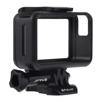Puluz kaitsekest DJI Osmo Action jaoks - must PC-raam küljepingi kinnitusega, kiirvabastuslukuga