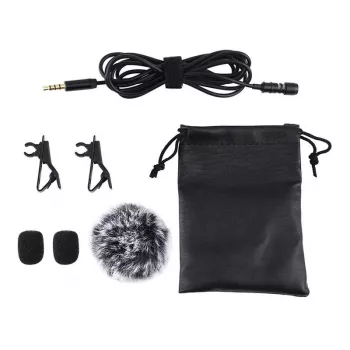 PULUZ PU424 Lavalier Mikrofon 1.5m 3.5mm TRRS Ühesuunaline Kondensaatorklambriga Mikrofon Nutitelefonidele, DSLR-kaameratele, Sülearvutitele - Must