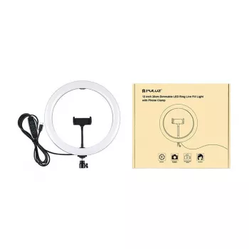 PULUZ PU656B 10-tolline LED-rongvalgus koos telefonihoidja ja statiiviga, 12W, 3000K-6500K, USB-toitega, otseülekanneteks, TikToki, YouTube'i, meigi- ja fotograafia jaoks