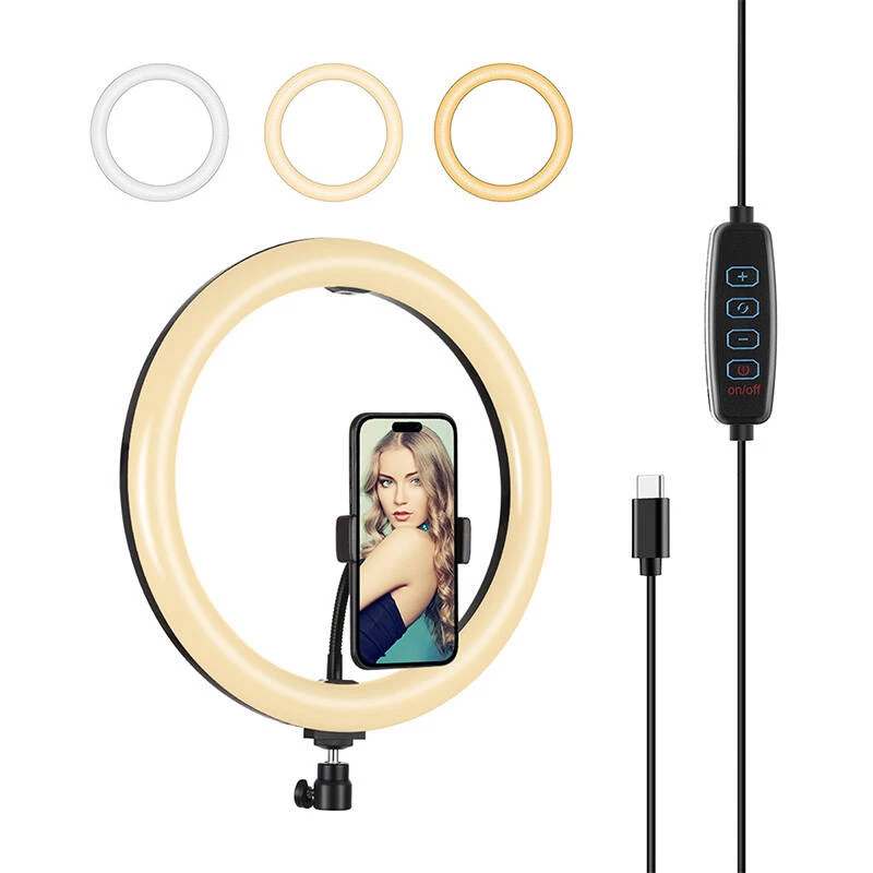 PULUZ PU656B 10-tolline LED-rongvalgus koos telefonihoidja ja statiiviga, 12W, 3000K-6500K, USB-toitega, otseülekanneteks, TikToki, YouTube'i, meigi- ja fotograafia jaoks