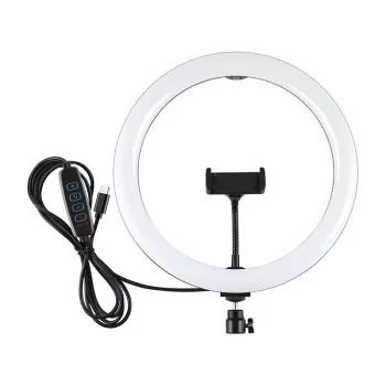 PULUZ PU656B 10-tolline LED-rongvalgus koos telefonihoidja ja statiiviga, 12W, 3000K-6500K, USB-toitega, otseülekanneteks, TikToki, YouTube'i, meigi- ja fotograafia jaoks