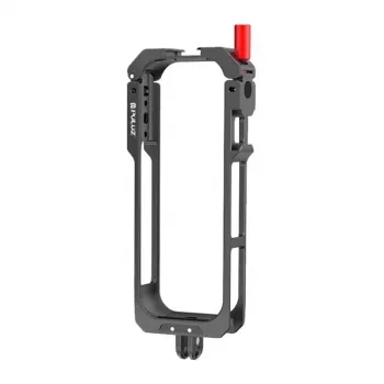 PULUZ PU759B Alumiiniumisulamist kaitsekarkass Insta360 X5 action-kaamerale, 1/4 tolli-20 keermete ja külge kinnitatava kingaga