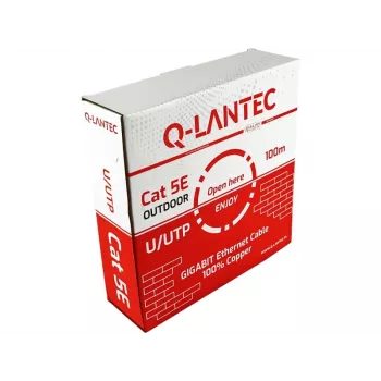 Q-LANTEC Outdoor U/UTP Cat.5e võrgukaabel, PE-kest, kuiv veetõke, 4 paari, 24 AWG, 1 Gbps, must, 100 m