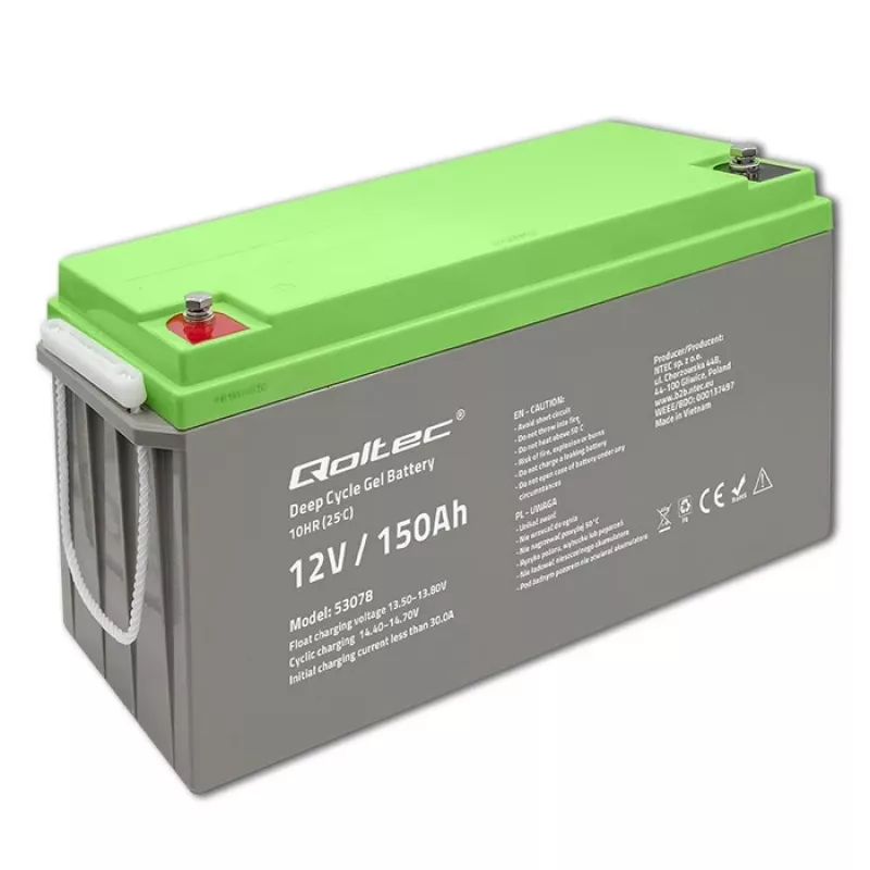 Qoltec Deep Cycle Gel Aku 12V 150Ah 44.5kg
